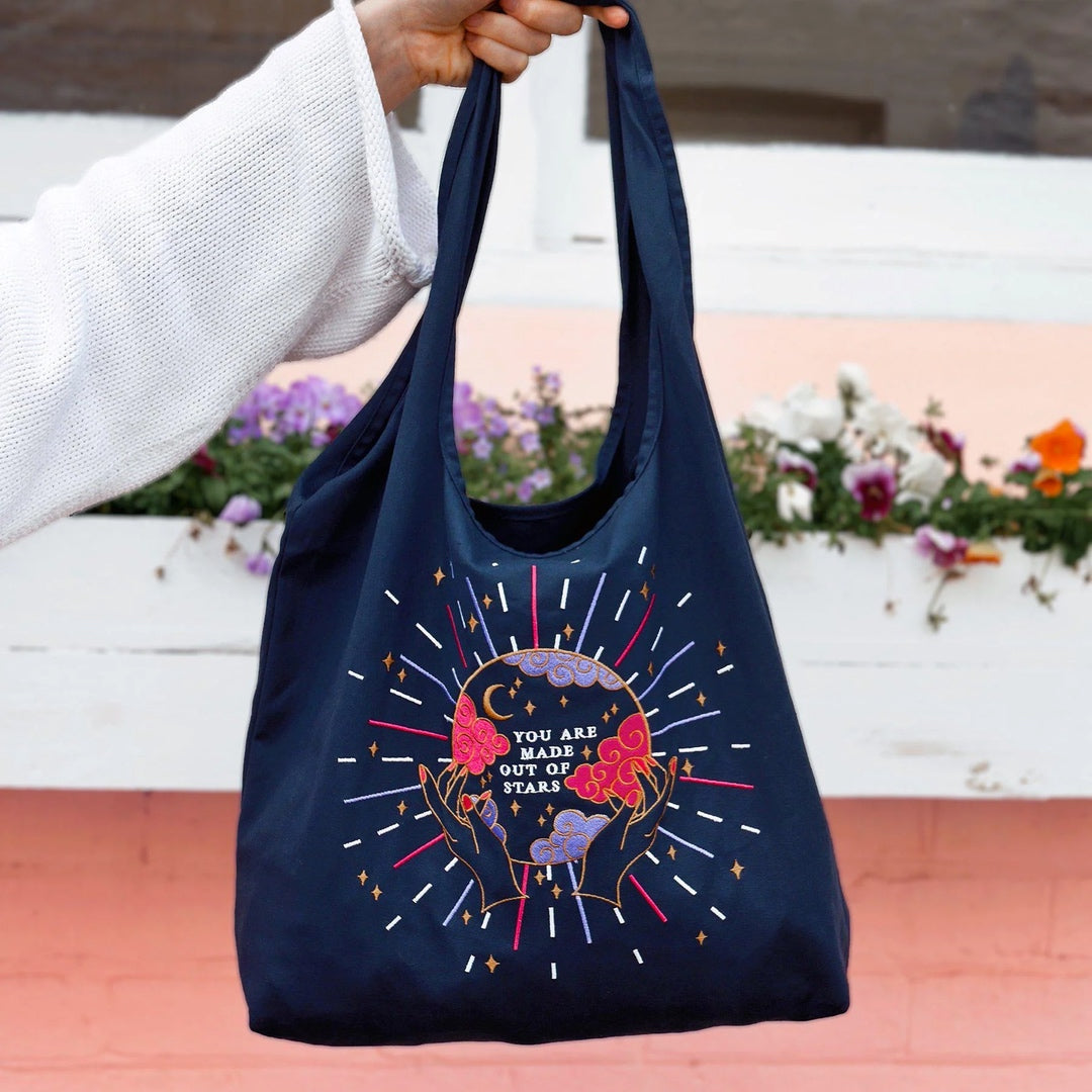 Blue Canvas With Fur Star Tote