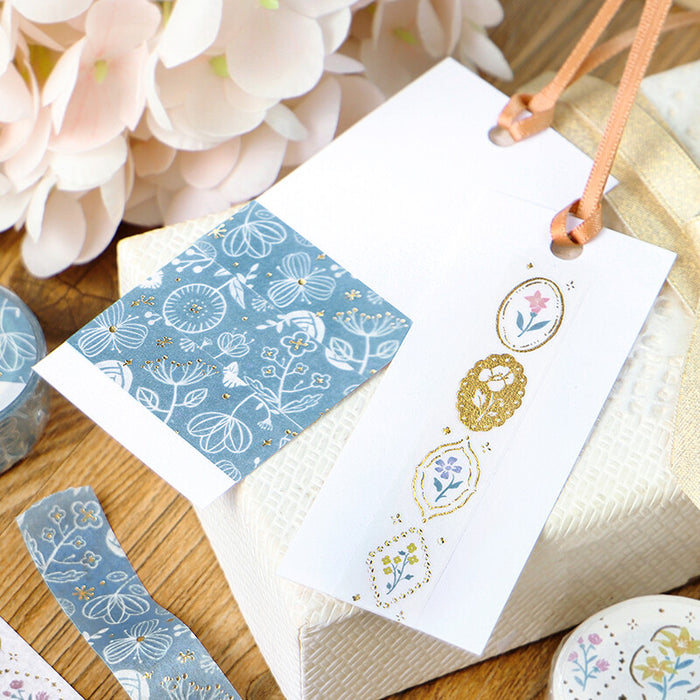 BGM Japan Foil Washi Tape - Blue Flowers