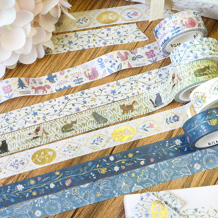 BGM Japan Foil Washi Tape - Blue Flowers