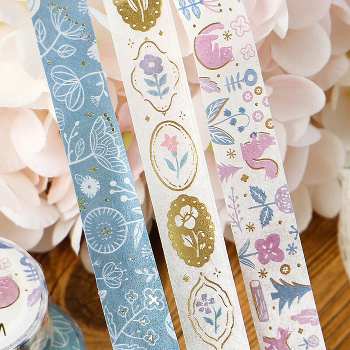 BGM Japan Foil Washi Tape - Blue Flowers