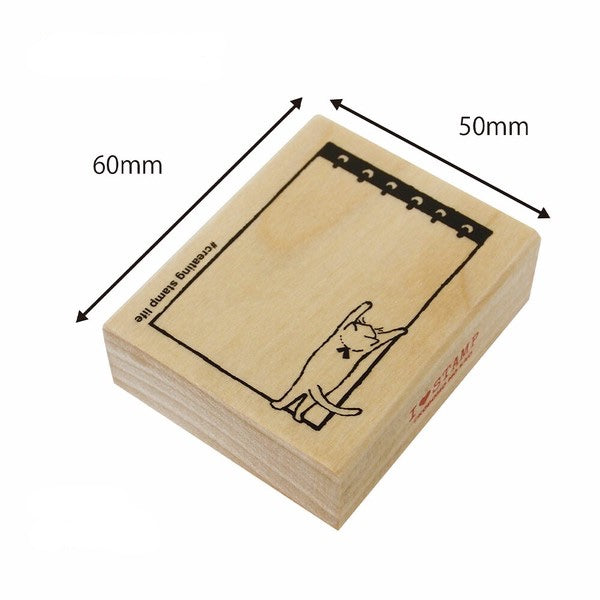 Kodomo No Kao 'I Love Stamp' Series Wood Stamp - Cat & Notepad