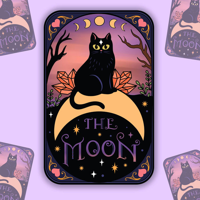 Cat 'The Moon' Tarot Card Vinyl Sticker