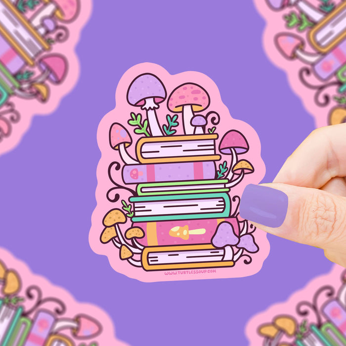 Mushroom Stacked Books Vinyl Sticker