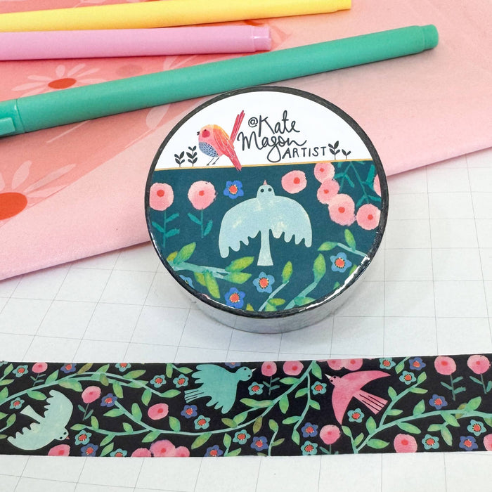 Bird Vine Black Washi Tape 