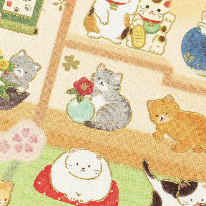 Japanese Paper Foiled Stickers - Cat & Japanese-Style Room