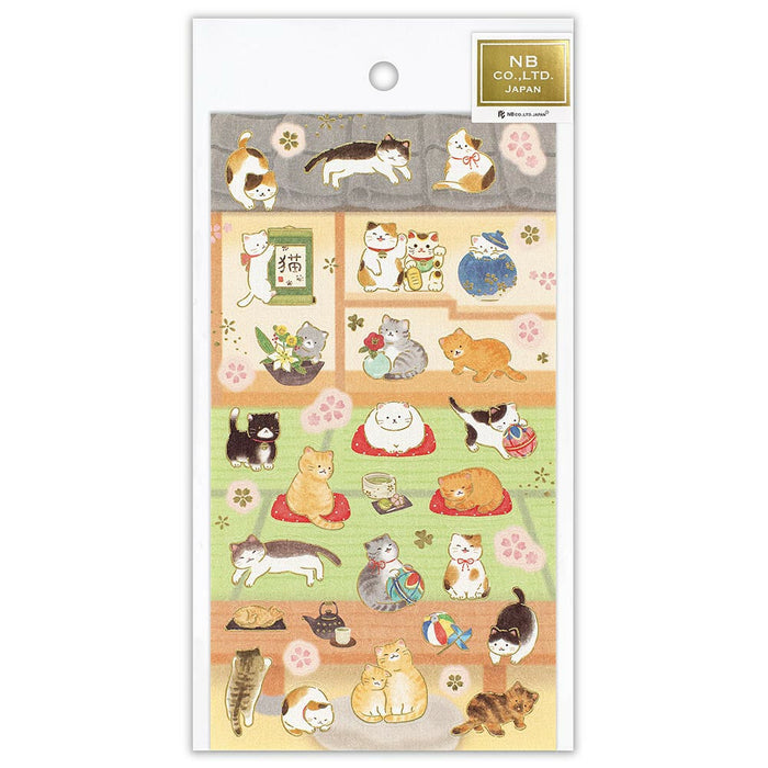 Japanese Paper Foiled Stickers - Cat & Japanese-Style Room