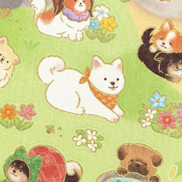 Japanese Paper Foiled Stickers - Dog & Japanese Garden