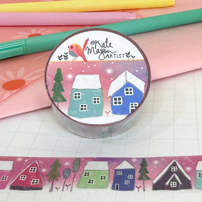 Pink Snowy Village Washi Tape