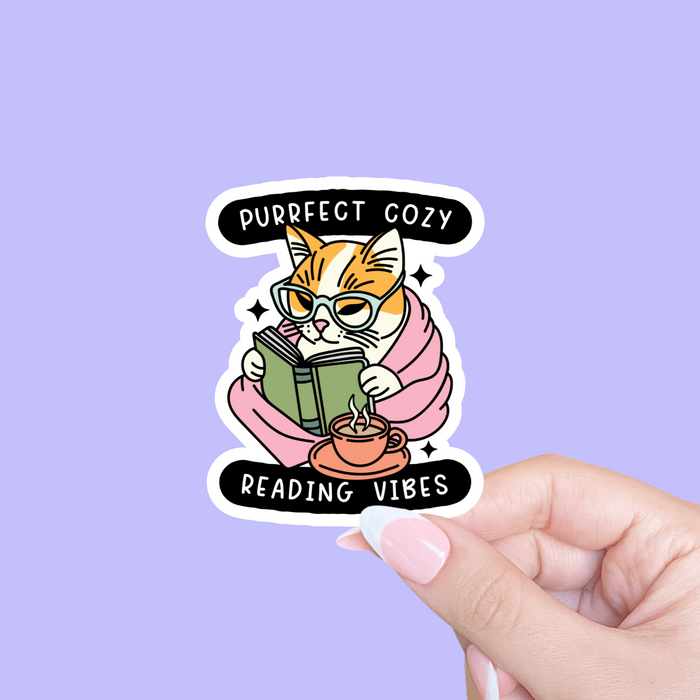 Purrfect Cozy Reading Vibes Vinyl Sticker