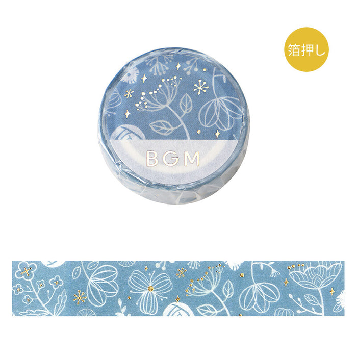 BGM Japan Foil Washi Tape - Blue Flowers