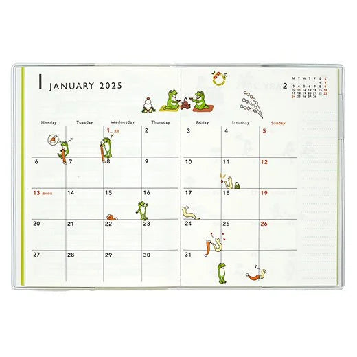 2025 Frog Time Monthly Planner A6 Size Soft Cover - Tea Time