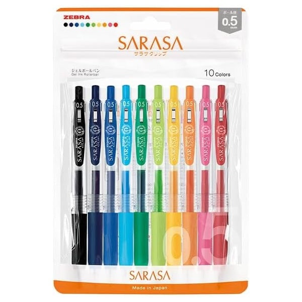 Zebra Sarasa Clip Gel Pens 0.5mm - 10 Colour Set