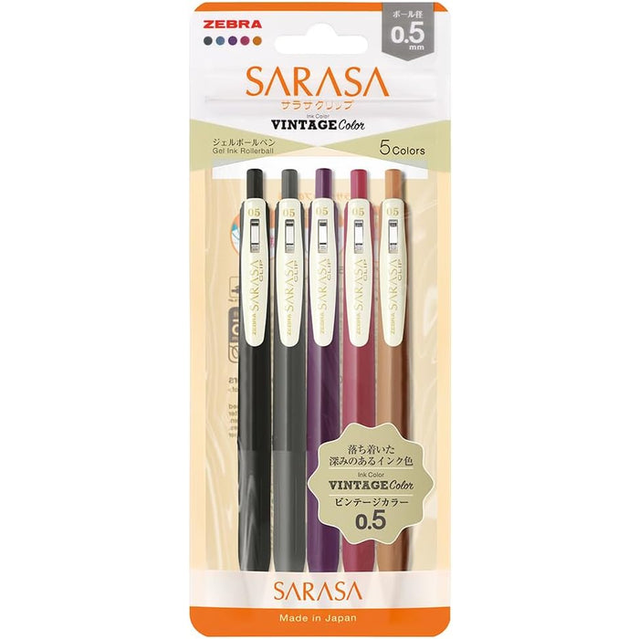 Zebra Sarasa Clip Gel Pens 0.5mm - 5 Colour Set - Vintage (B)