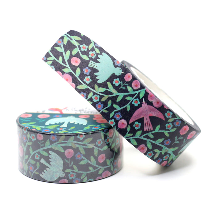 Bird Vine Black Washi Tape 