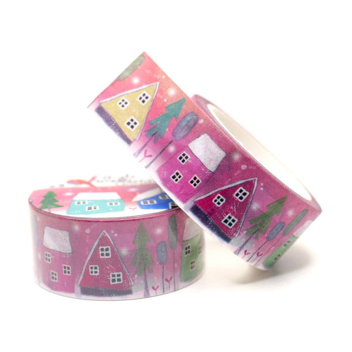 Pink Snowy Village Washi Tape