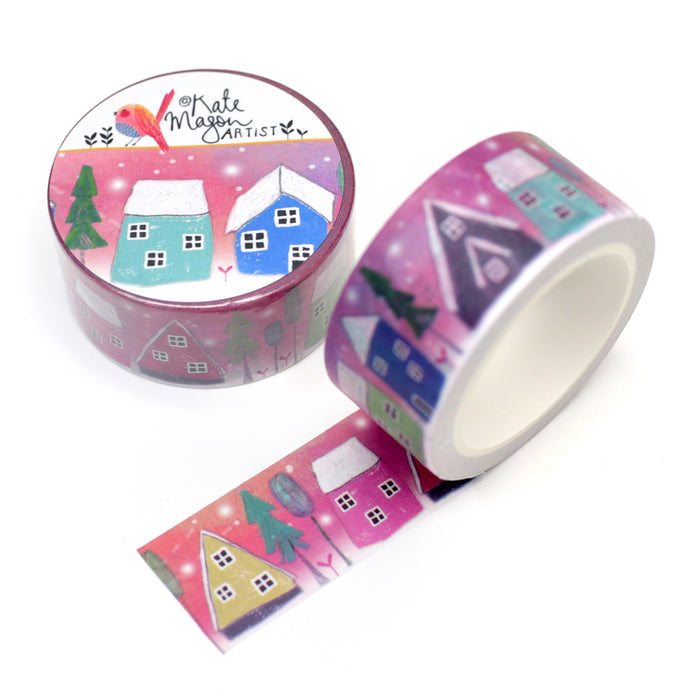 Pink Snowy Village Washi Tape