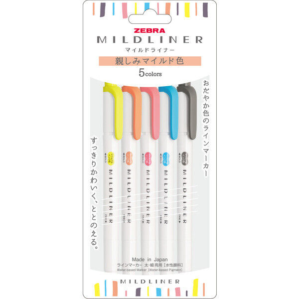 Zebra Mildliner Double-Sided Highlighter 5 Colour Set - Soft