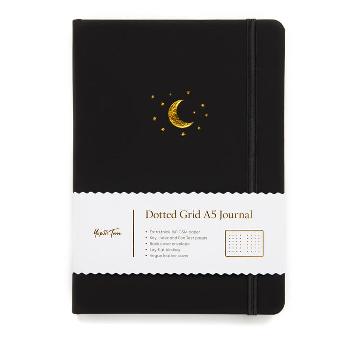 A5 Dot Grid Journal - Moon & Stars - Charcoal