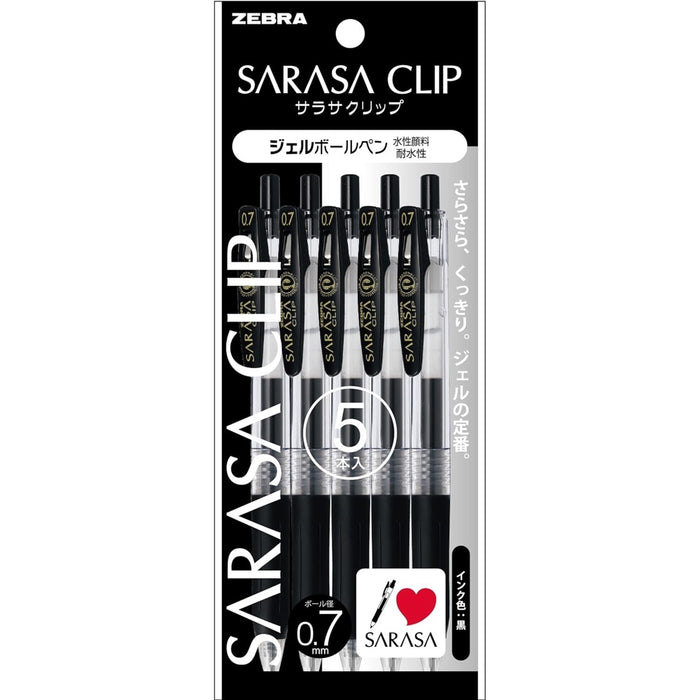 Zebra Sarasa Clip Gel Pen 0.7mm - Black - 5 Pack