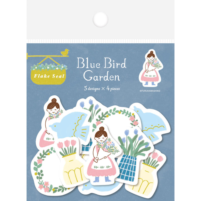 'Shop' Series Paper Flake Stickers - Blue Bird Garden