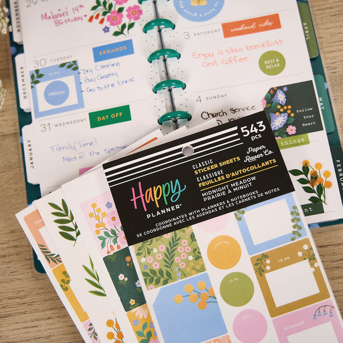 The Happy Planner CLASSIC Value Pack Stickers - Midnight Meadow - 30 Sheets