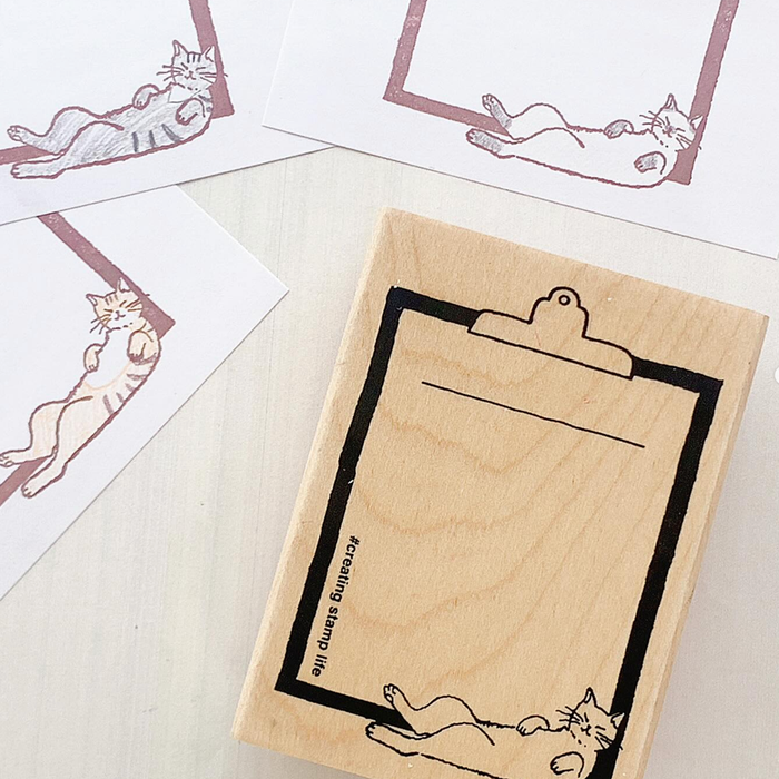 Kodomo No Kao 'I Love Stamp' Series Wood Stamp - Cat & Binder