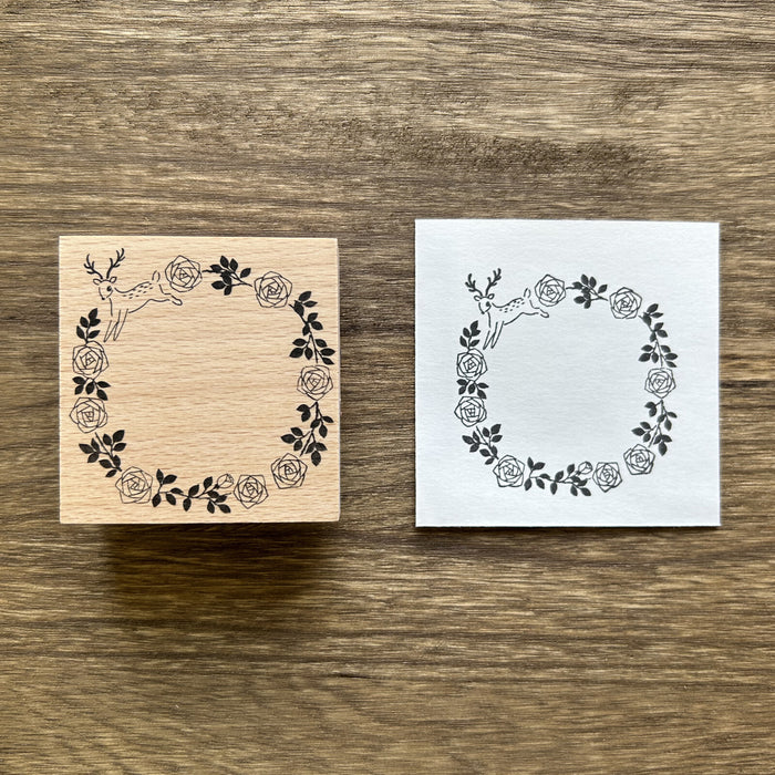 Wood Stamp - Deer & Flowers Frame