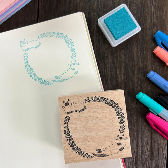 Wood Stamp - Cat Wreath