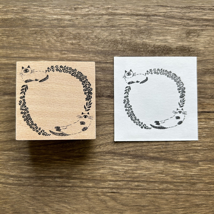 Wood Stamp - Cat Wreath