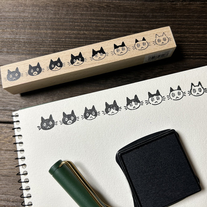 Wood Stamp - Cat Faces Border