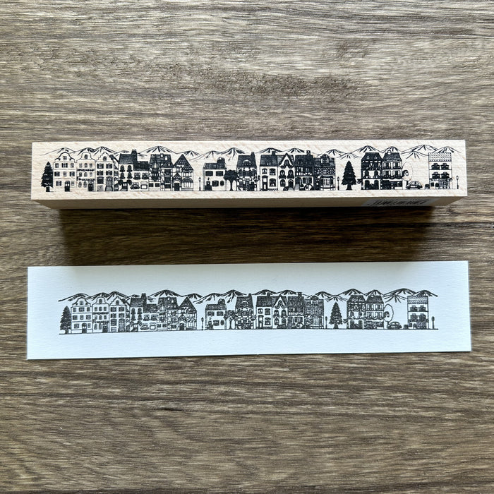 Wood Stamp - Village Houses Border