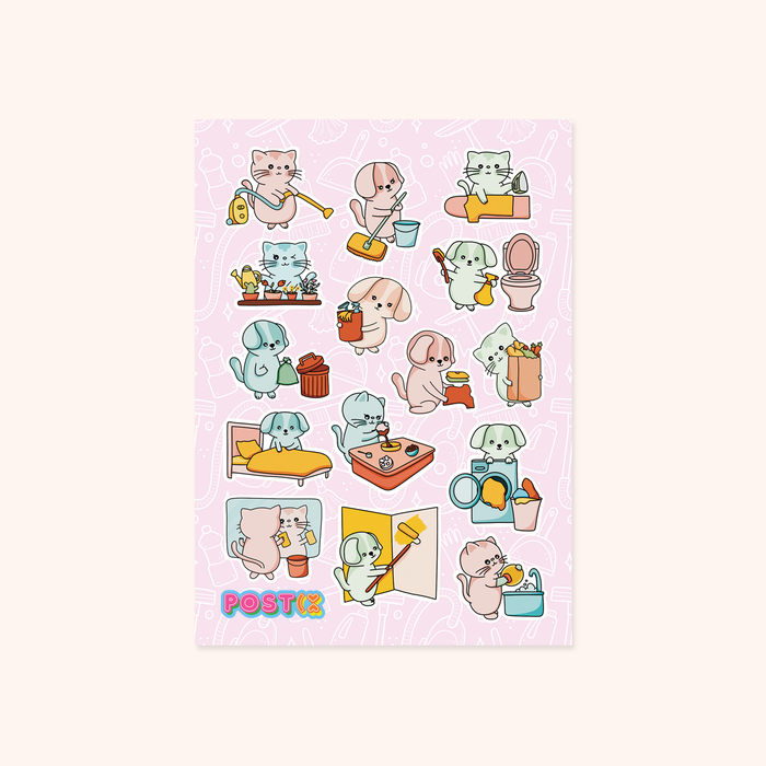 Cleaning Cats & Dogs A6 Glossy Sticker Sheet