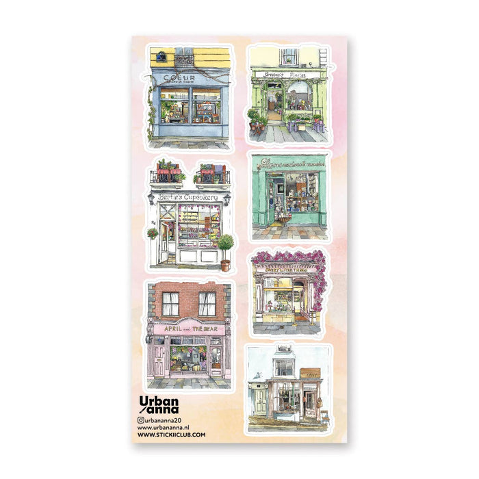 Watercolour Storefronts Sticker Sheet