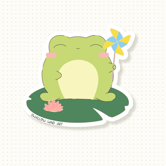 Vinyl Sticker - Happy Frog with Pinwheel