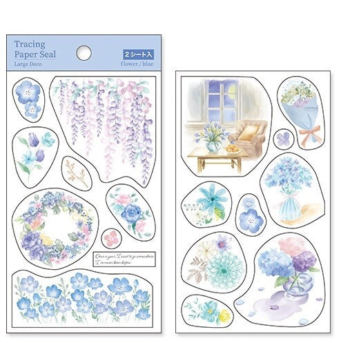 Large Deco Washi Sticker Set - Flower (Blue)